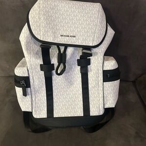Michael Kors Monogram Backpack in Light Gray and Black